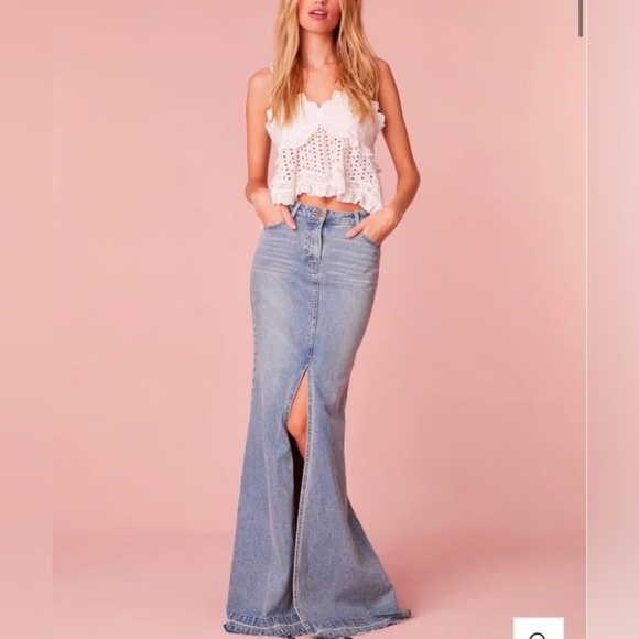 LoveShackFancy Denim - LoveshackFancy Risia Skirt in Montauk Blue